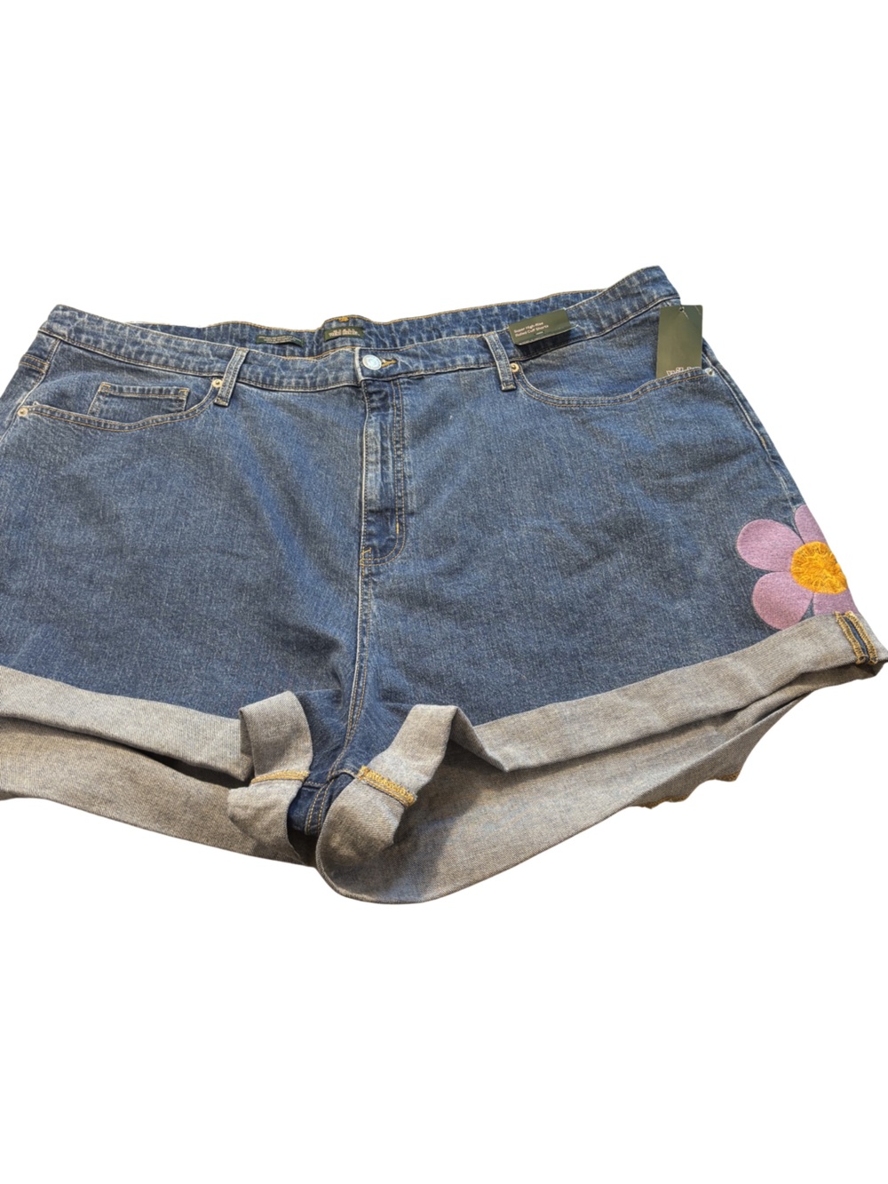 Wild Fable Plus Size 28 Cotton Denim Rolled-Hem Shorts with Flowers New
